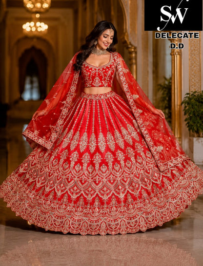 Red silk double dupatta bridal Lehenga