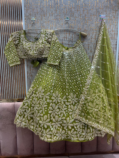 Fantastic Rust Orange Floral Crop top Lehenga