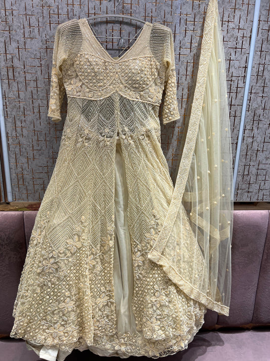 Golden long Dress Farshi Gaharara Dress Special