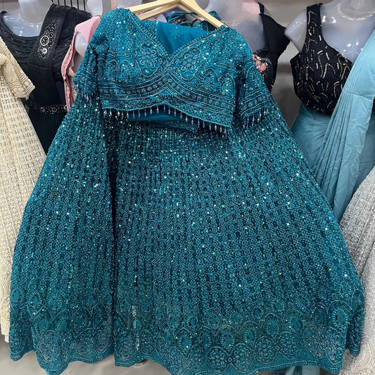 Blue On Blue Monotone Crop Top Lehenga