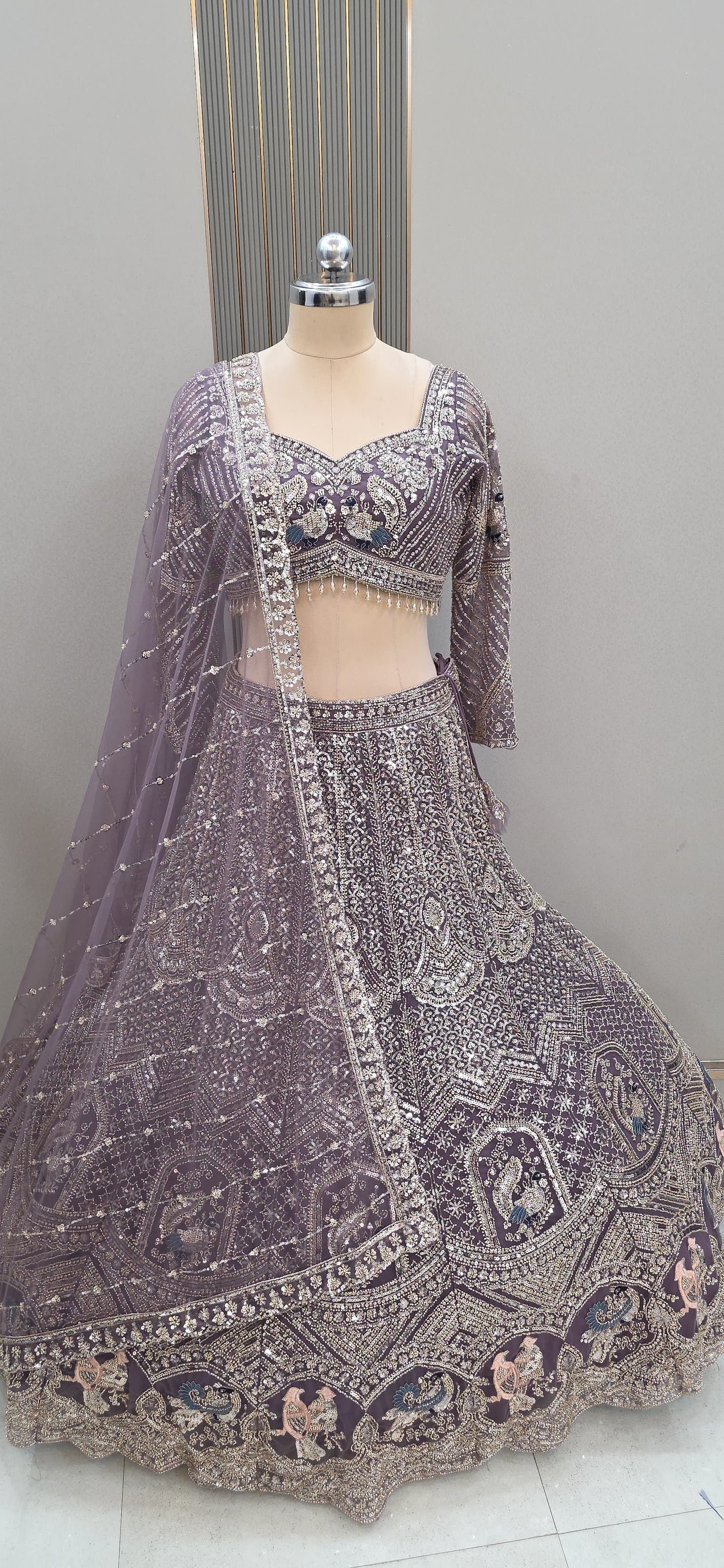 Purple peacock Ready to wear Banarasi Crop top Lehenga