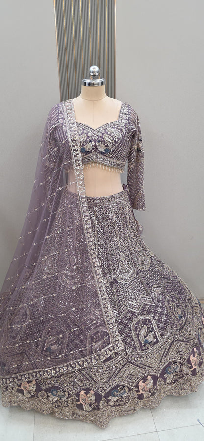 Purple peacock Ready to wear Banarasi Crop top Lehenga
