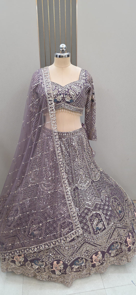 Purple peacock Ready to wear Banarasi Crop top Lehenga