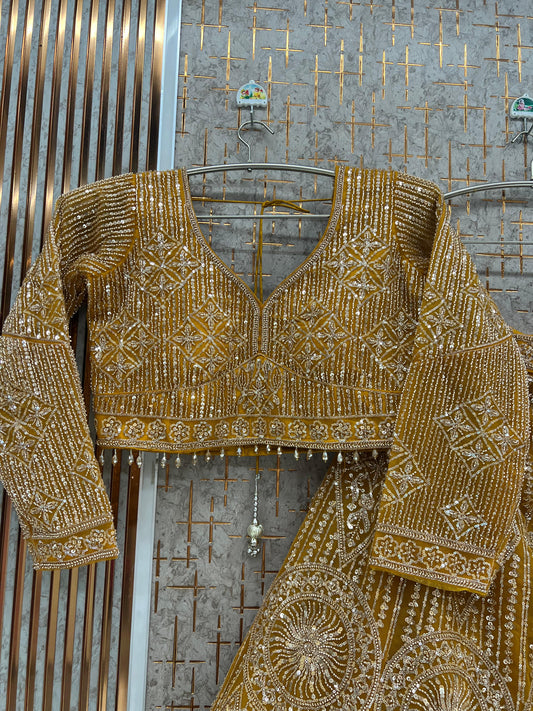 Yellow Haldi Mehendi Crop Top Lehenga