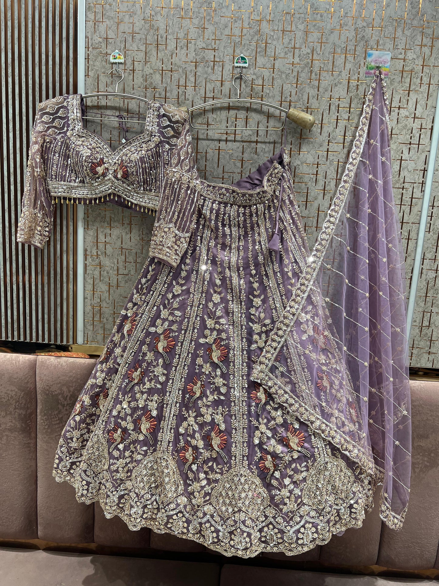 White Peacock Crop Top Lehenga
