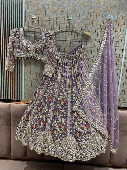 White Peacock Crop Top Lehenga