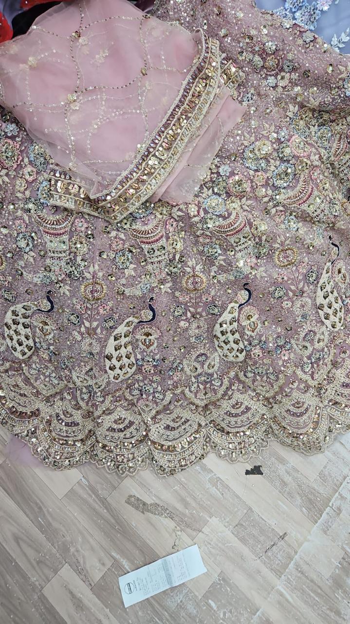 Viral peacock golden pink crop top Lehenga