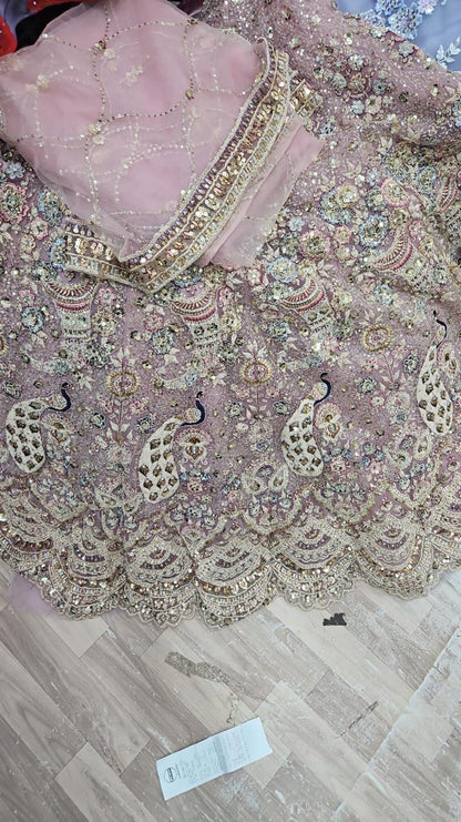 Viral peacock golden pink crop top Lehenga