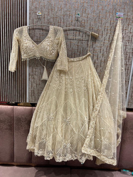Golden On Golden Monotone Crop Top Lehenga
