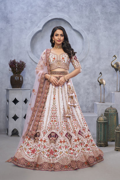 Lavishing light cream lehenga