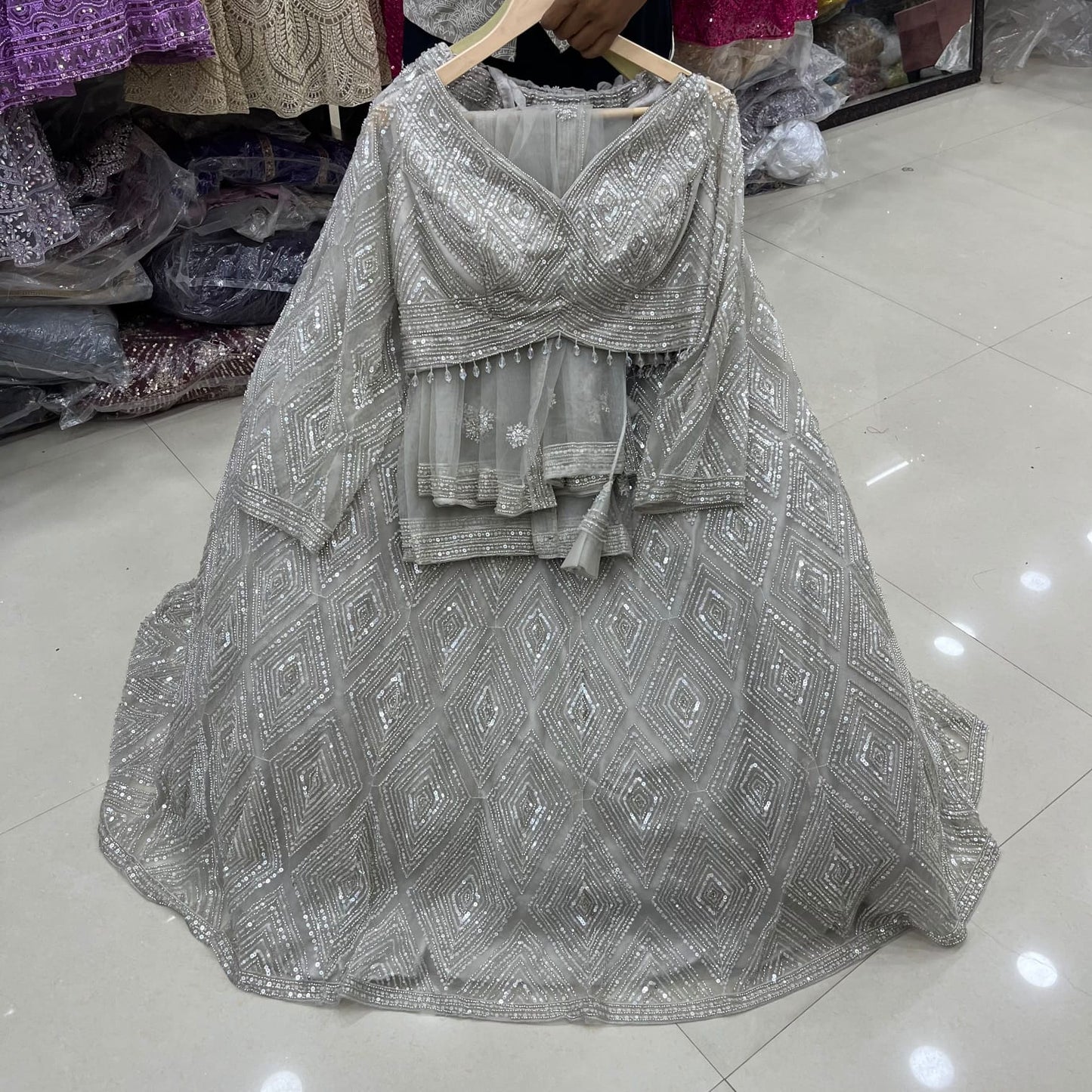 Silver Grey Crop Top Lehenga