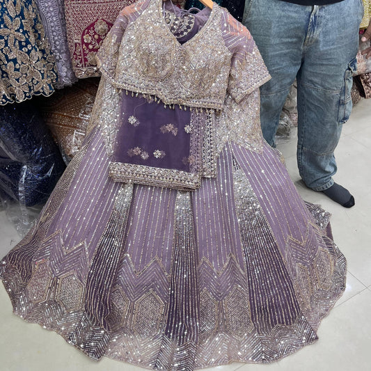 Embellished peach golden Crop Top Lehenga