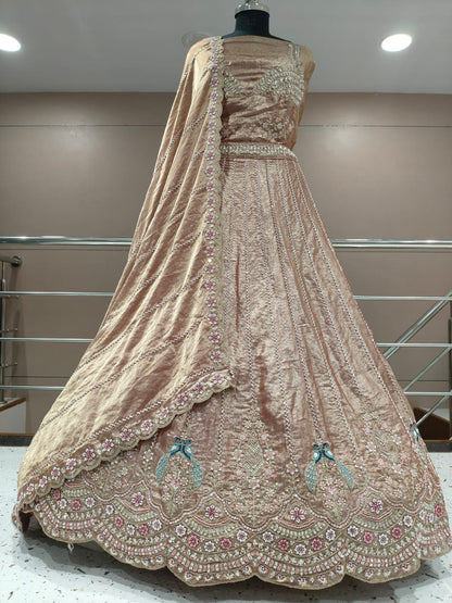 Pretty peacock semi stitched lehenga pink green blue mauve