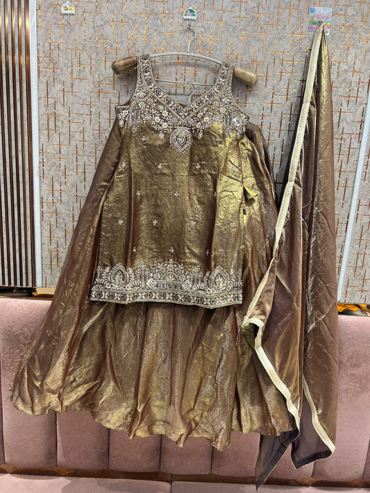 Pink Long Kurti Crop top Lehenga - Shopping World