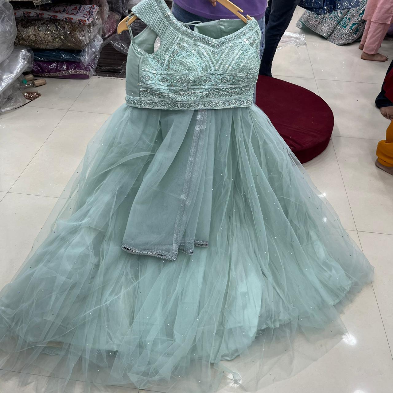 Light Green Blue Crop Top Lehenga