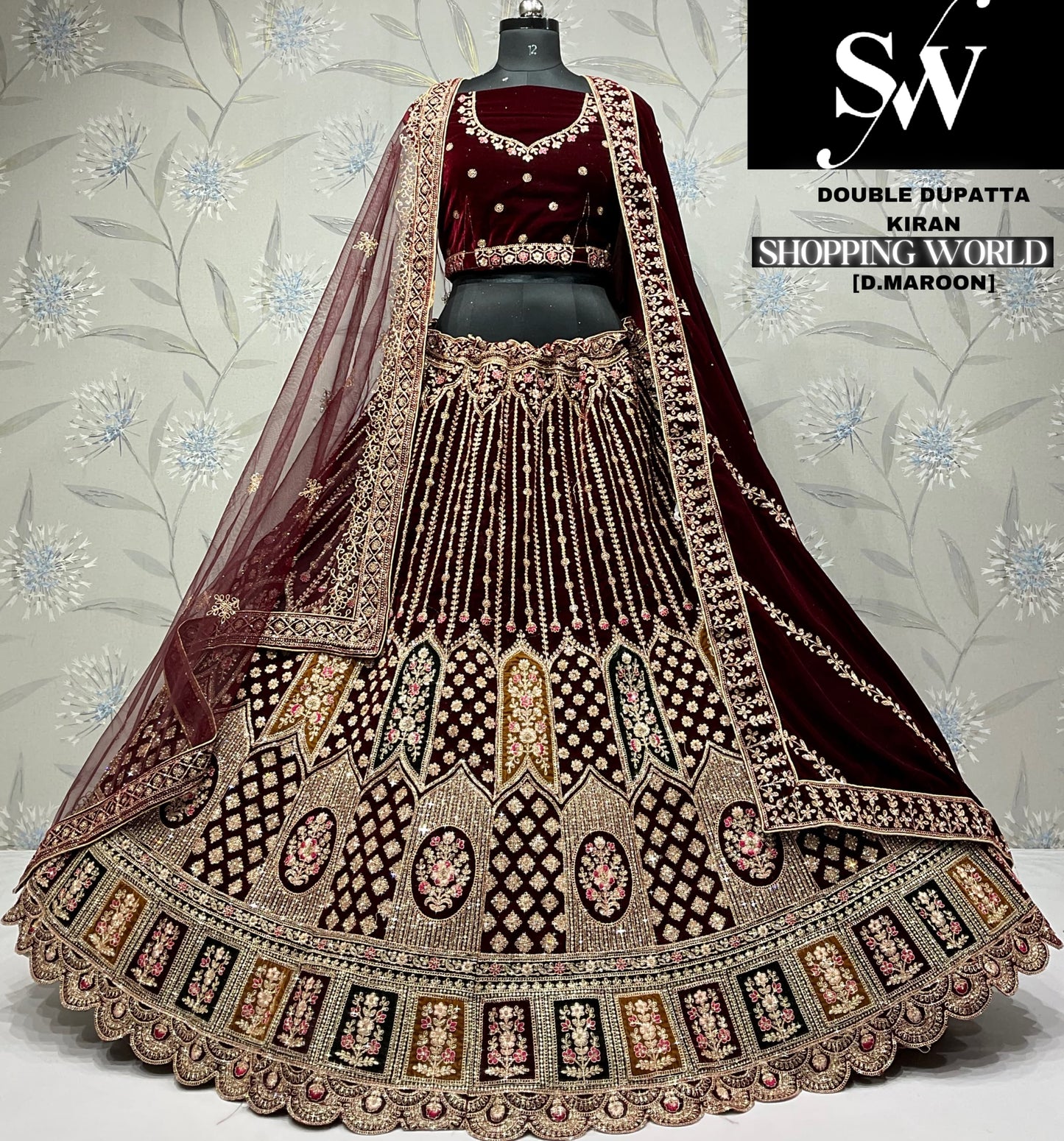 Elegant rani pink Velvet bridal Lehenga