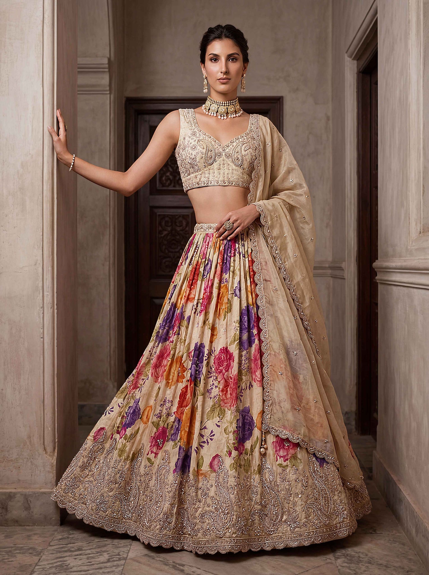 Green Tissue Fabric Bead Work Lehenga 1245