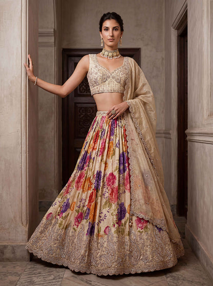 Green Tissue Fabric Bead Work Lehenga 1245
