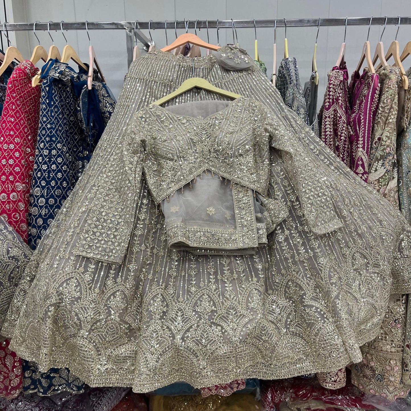 Silver grey Crop Top Lehenga