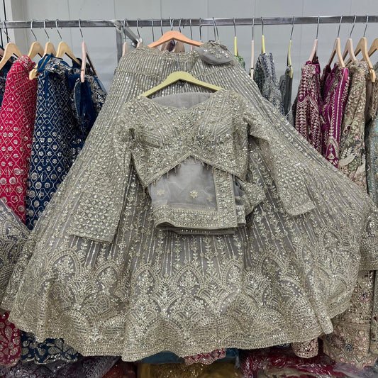 Silver grey Crop Top Lehenga
