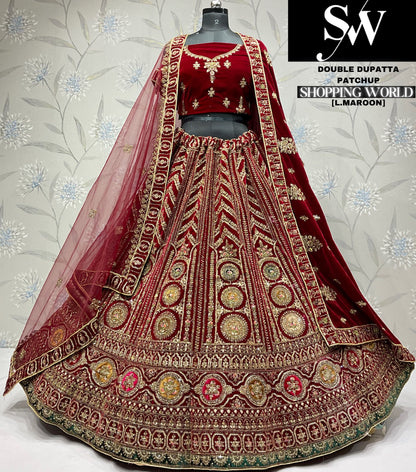 Amazing dark maroon Velvet bridal Lehenga