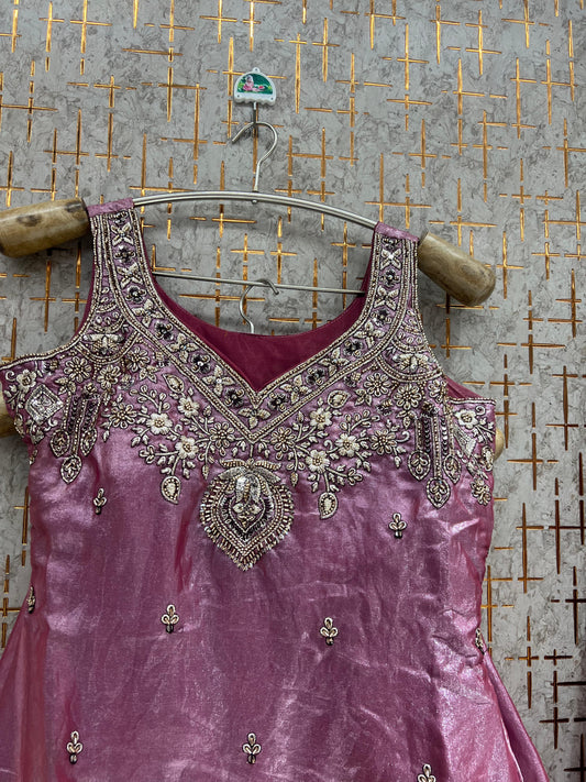 Pink Long Kurti Crop top Lehenga - Shopping World