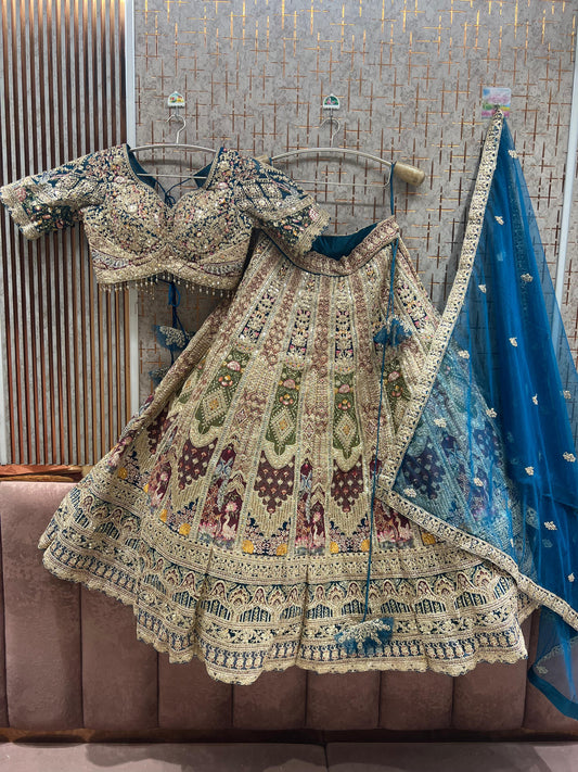 Blue Peacock Crop Top Lehenga