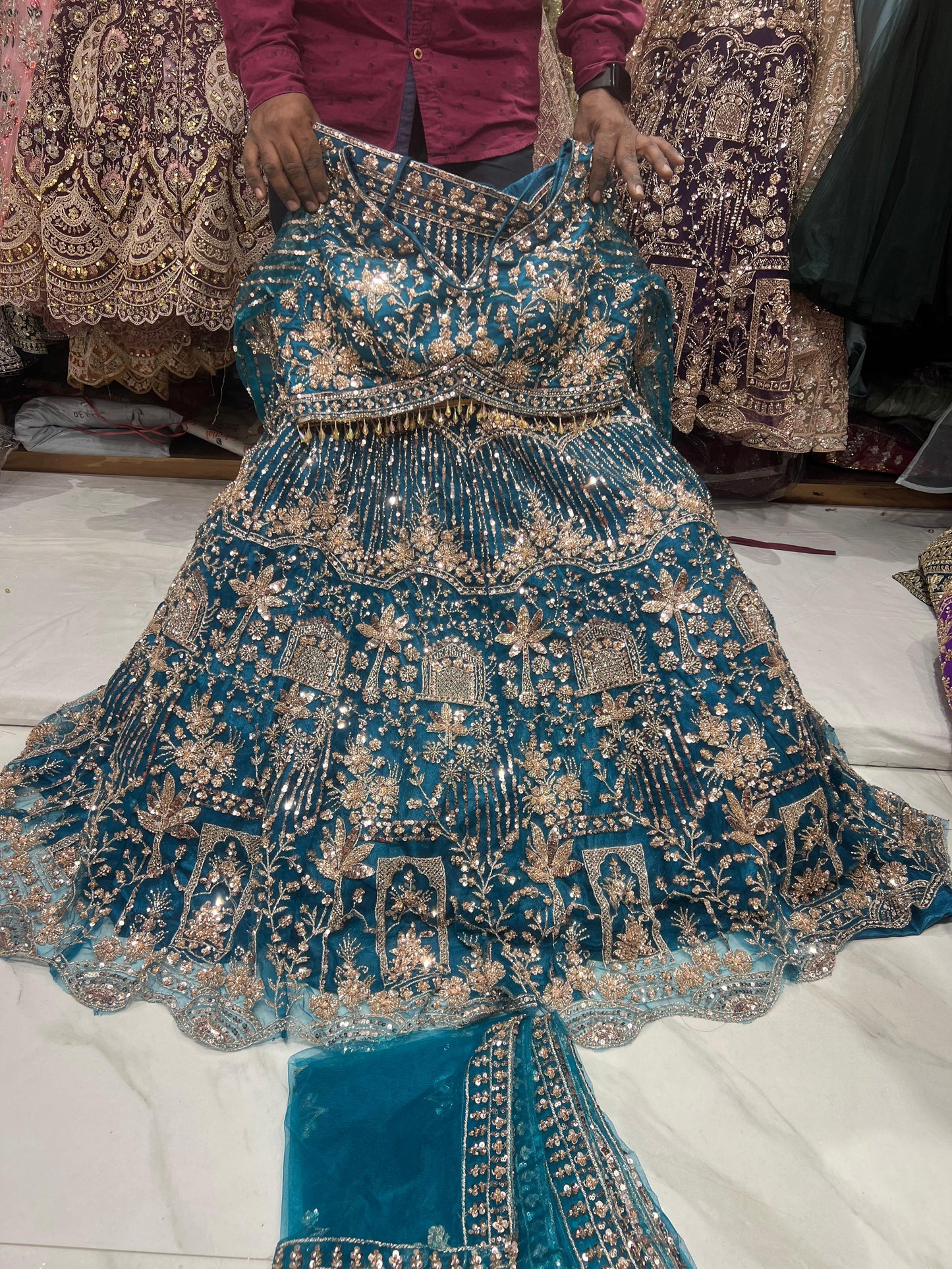 Sky Blue Crop Top Lehenga - Shopping World