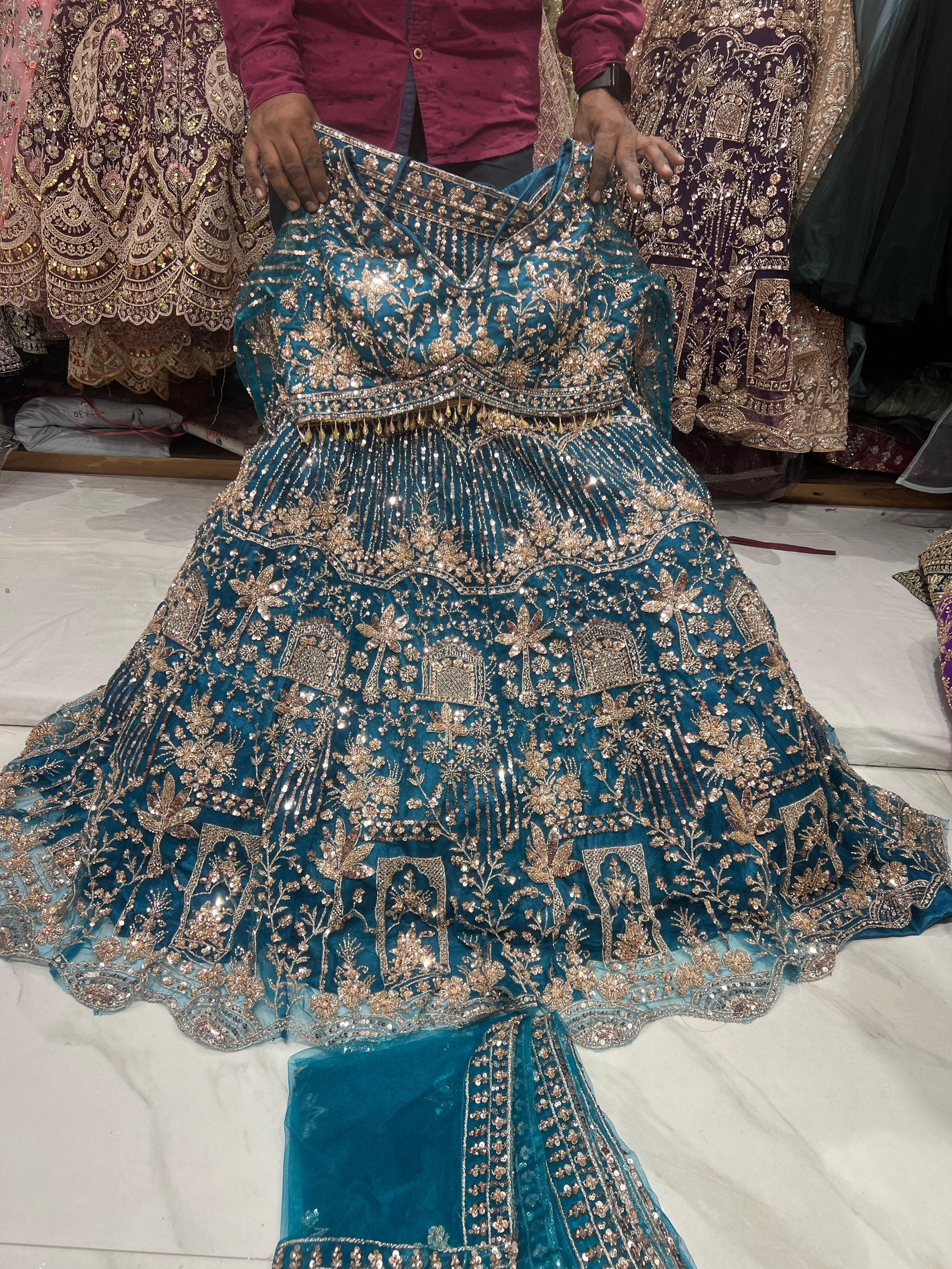 Sky Blue Crop Top Lehenga - Shopping World