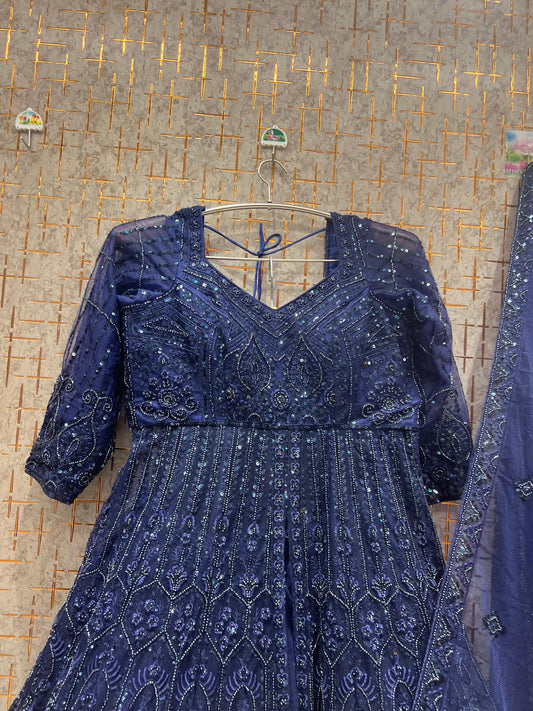 Dark Blue Farshi garara muslim Bride Long Indo Dress