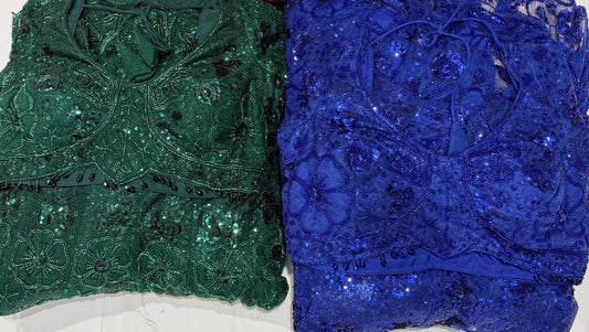 Green Navy Blue Fish Cut Crop Top Lehenga