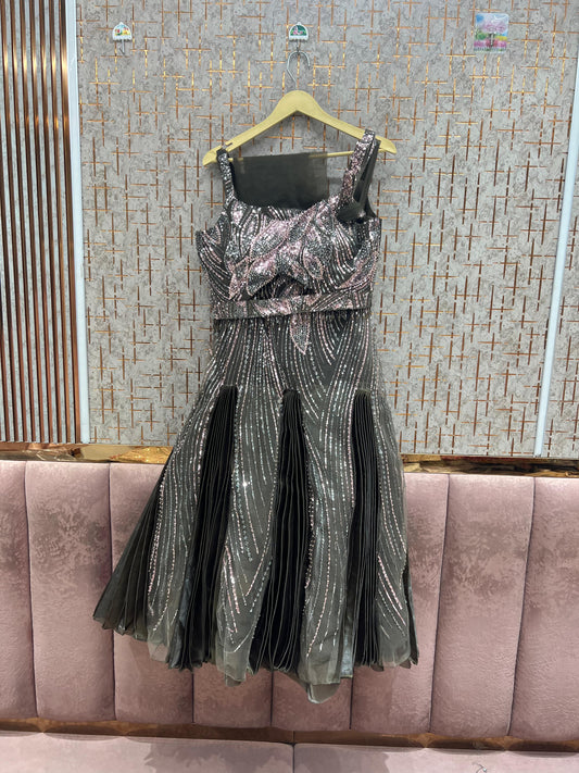 Silver Black Crop Top Lehenga - Shopping World