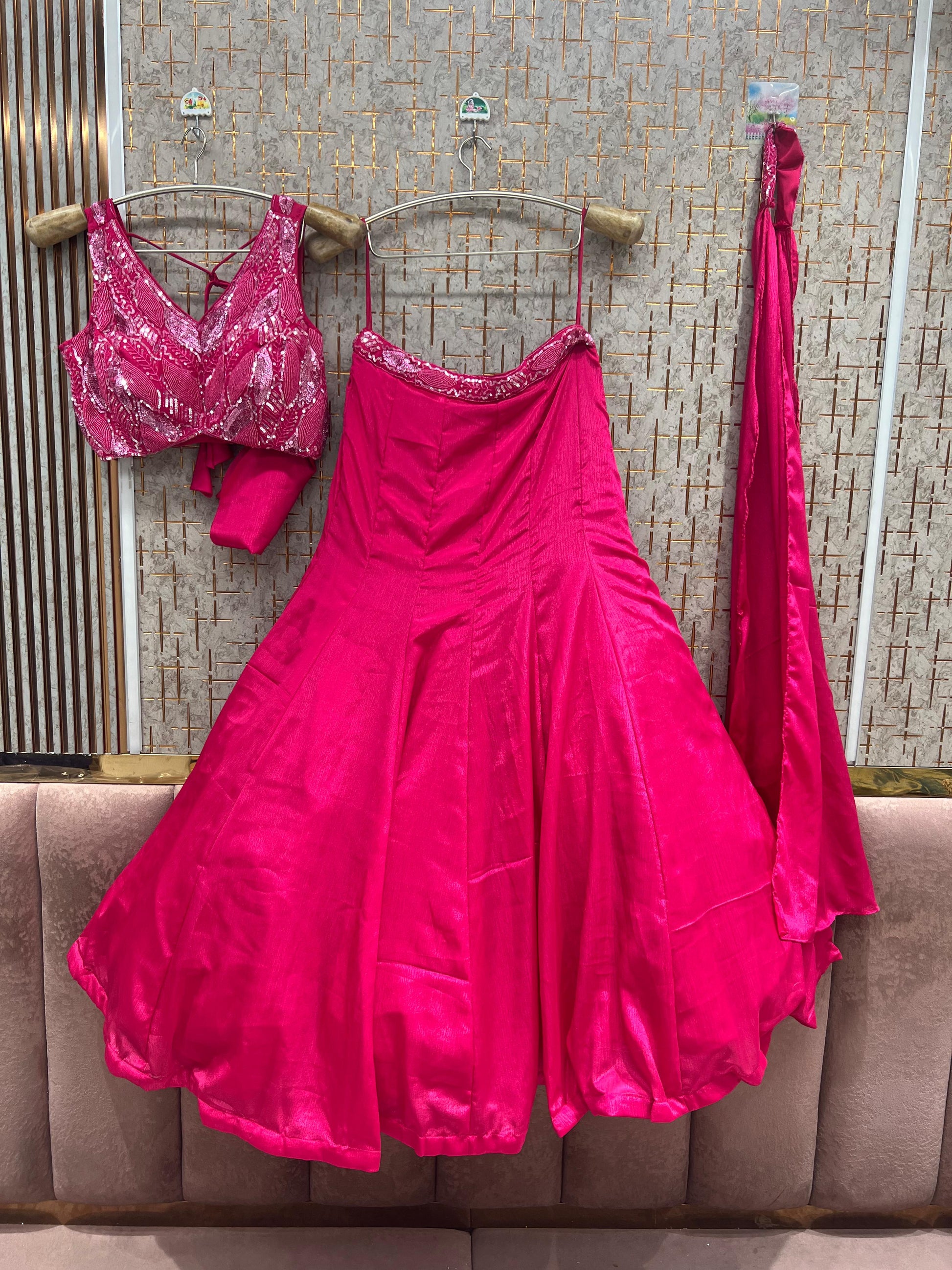 Hot pink Crop Top Lehenga - Shopping World
