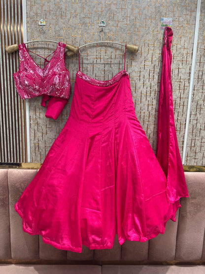 Hot pink Crop Top Lehenga - Shopping World