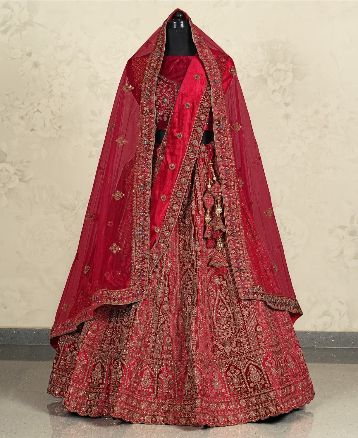 Something different Red double duptta bridal lehenga