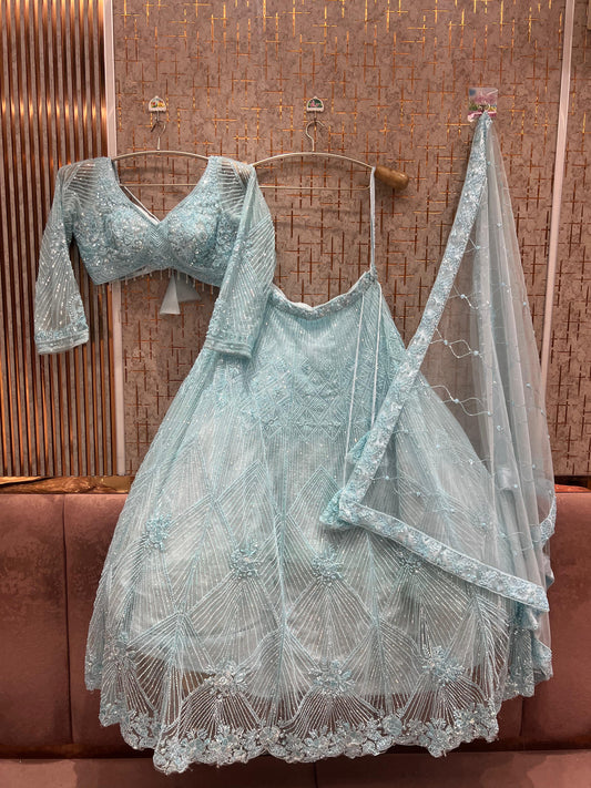 Glamorous Blue crop top Lehenga