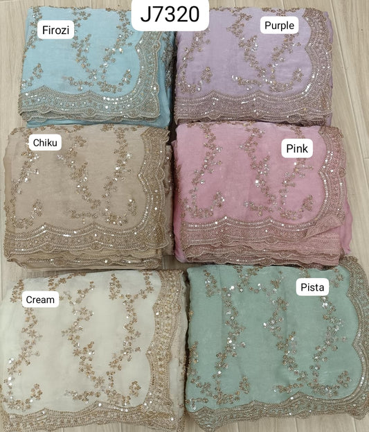 Blue Purple Chiku Golden Pink Off White Pista Green Saree