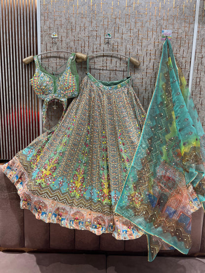 Yellow Multicolour pdp Crop Top Lehenga