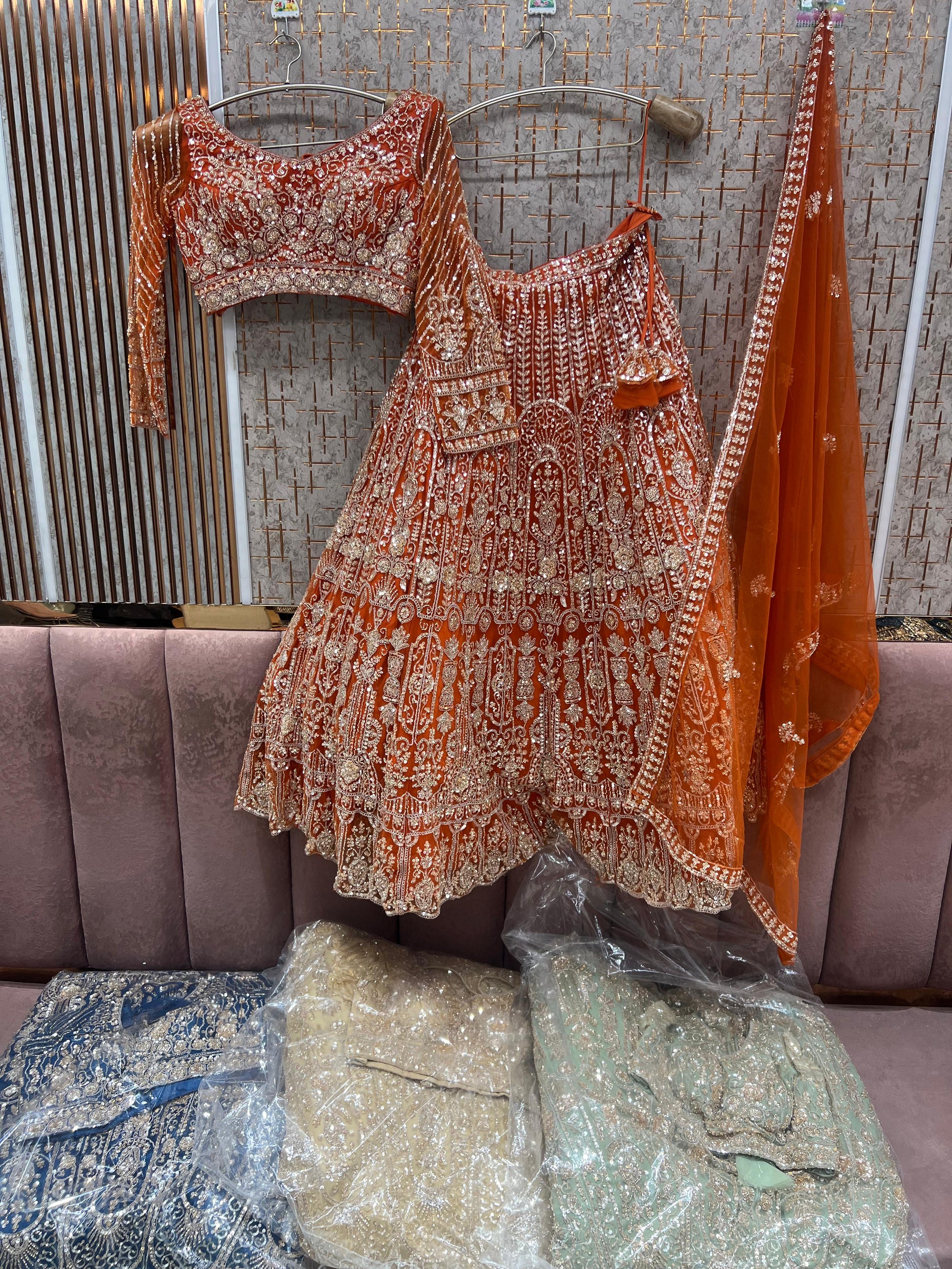 Orange Crop Top Lehenga - Shopping World