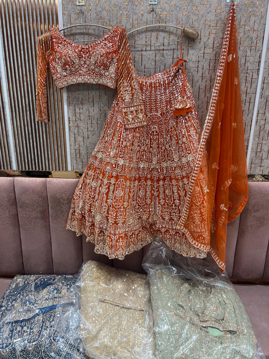 Orange Crop Top Lehenga - Shopping World