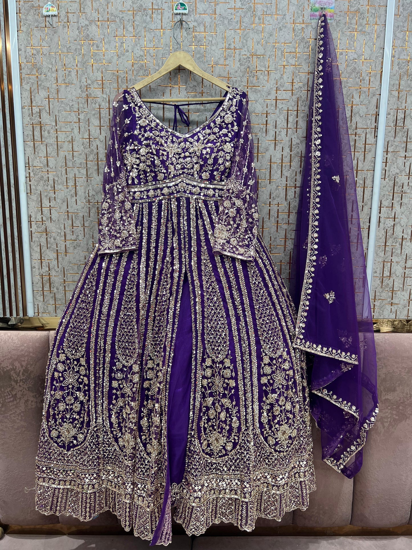 Beige Golden long Farshi Garara Peplum Dress Special