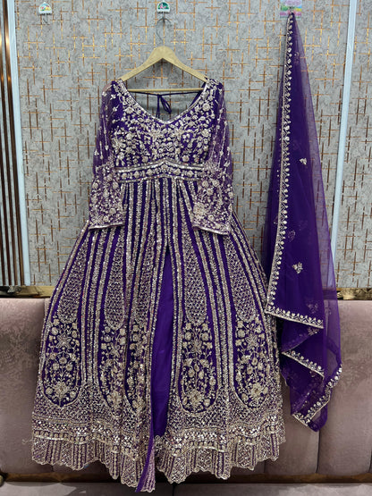 Beige Golden long Farshi Garara Peplum Dress Special