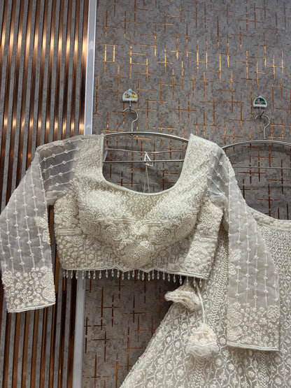 White Floral Crop Top Lehenga