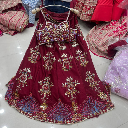 Fantastic Maroon Pdp crop Top Lehenga