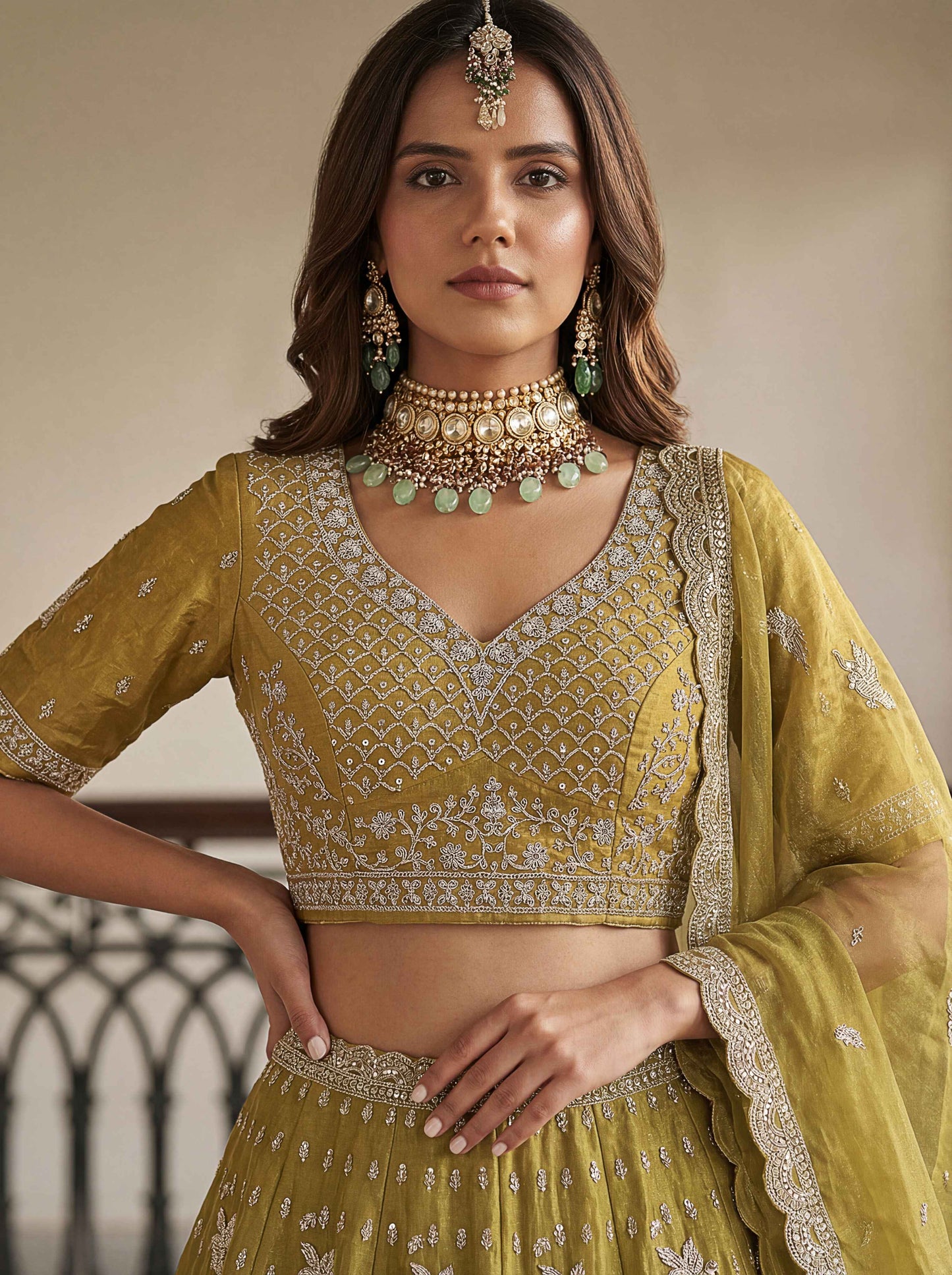 Sea Green Organza Tissue Fabric Lehenga 1247