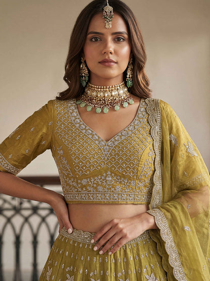 Sea Green Organza Tissue Fabric Lehenga 1247