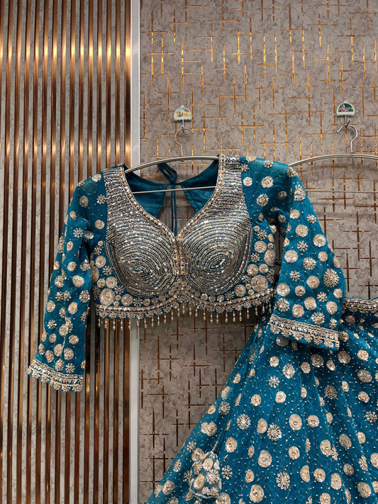 Tremendous Blue Crop Top Lehenga