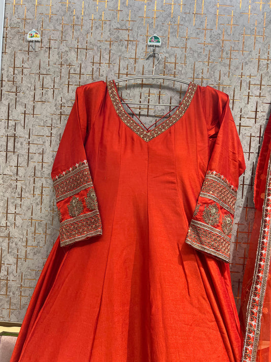 Rust Orange peplum long Dress Farshi Gaharara Dress Special