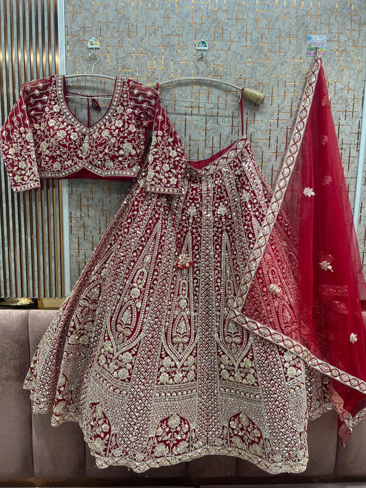 Red Crop Top Lehenga - Shopping World
