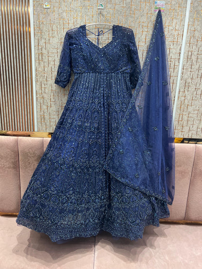 Dark Blue Farshi garara muslim Bride Long Indo Dress